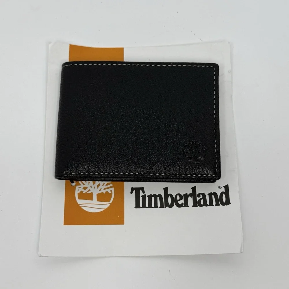 Timberland Men's Genuine Leather Passcase Security RFID Wallet Black Brand New